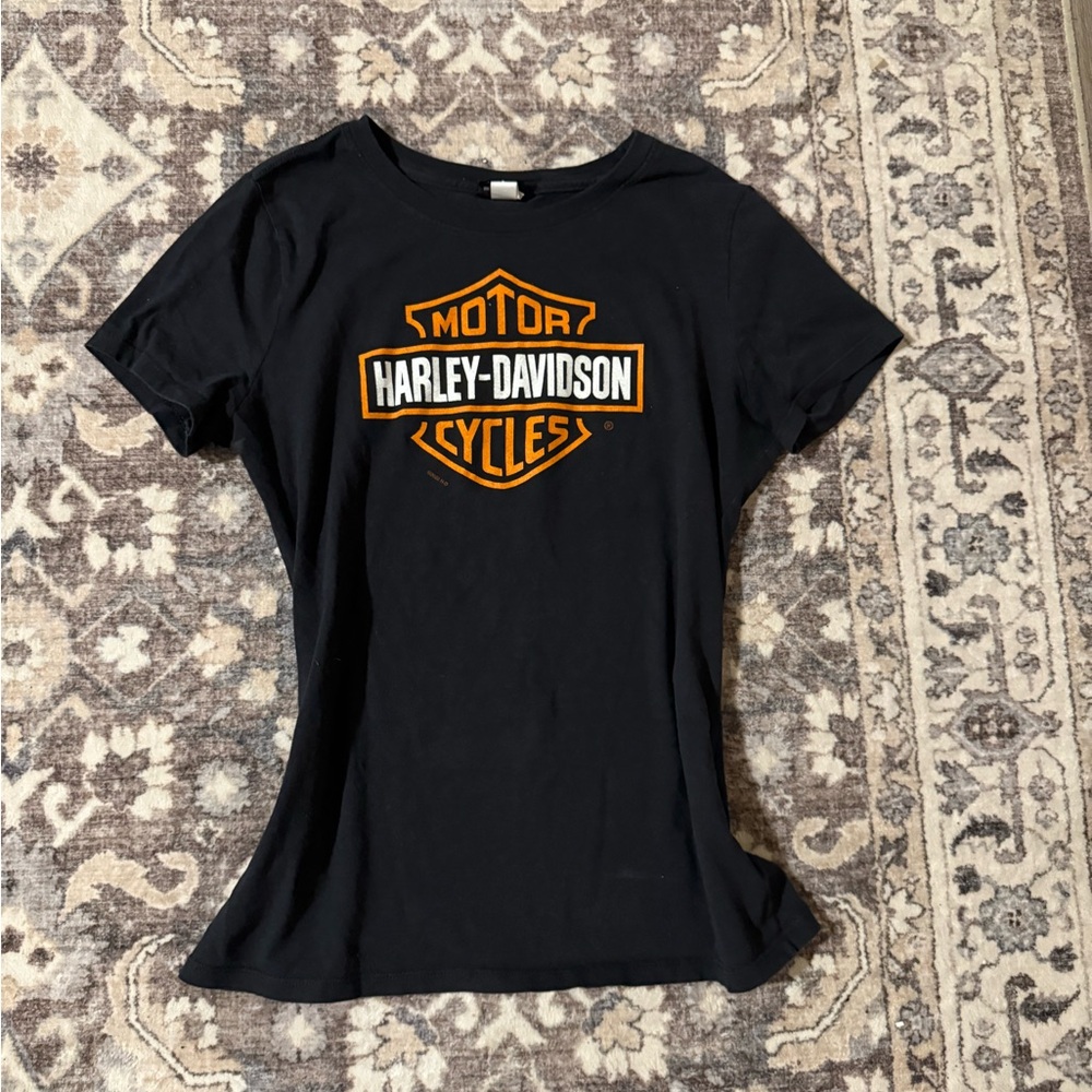 Harley-Davidson Women's Black and Orange Tee